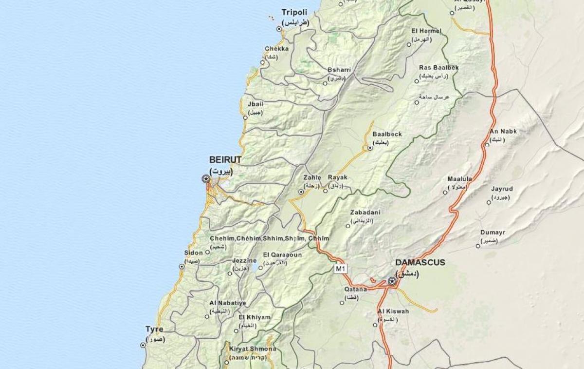 kaart van die gps-kaart Libanon