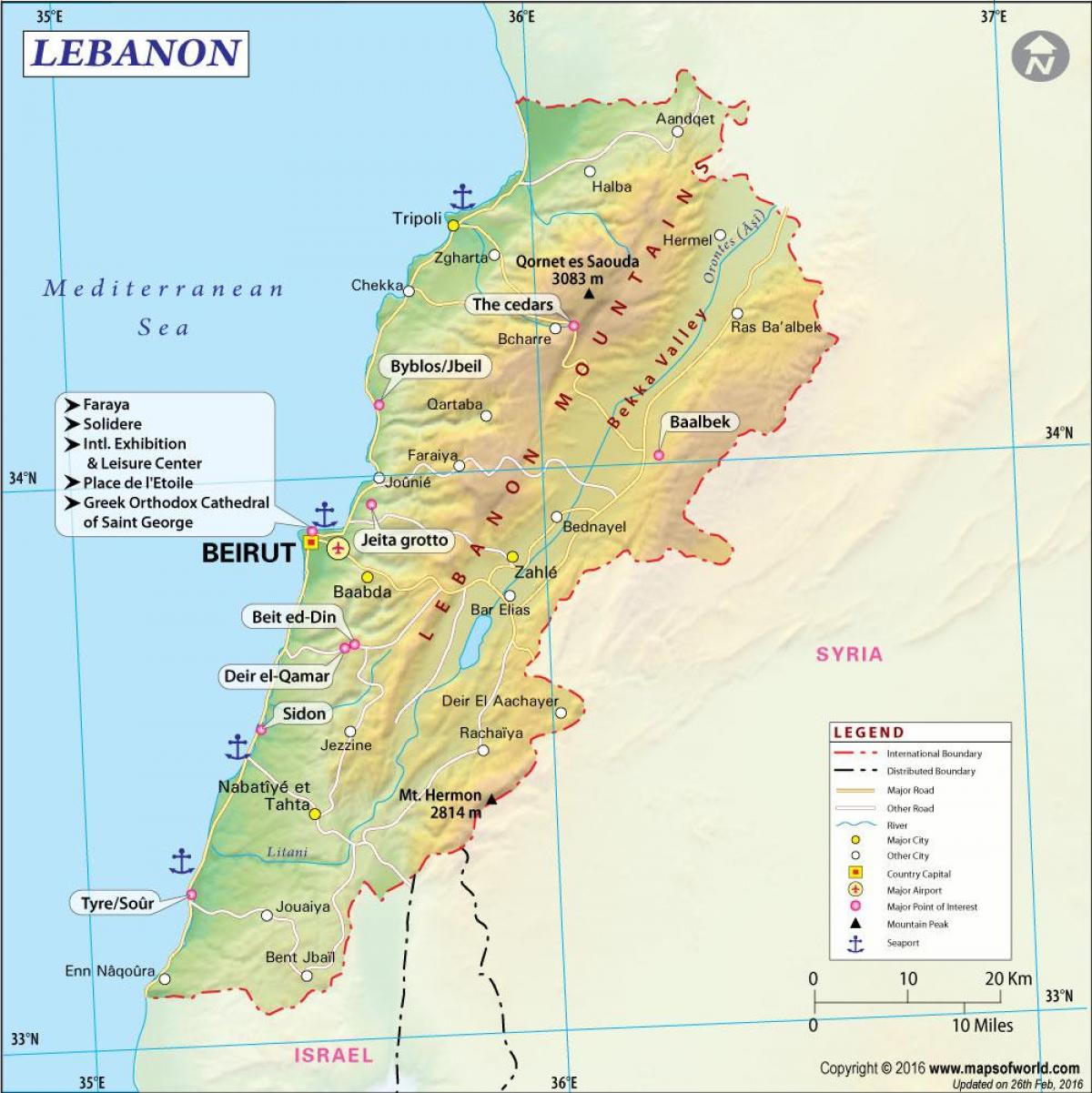 kaart van die Líbanon-europa 