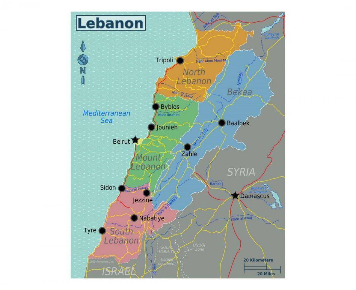 kaart van die Líbanon toeriste