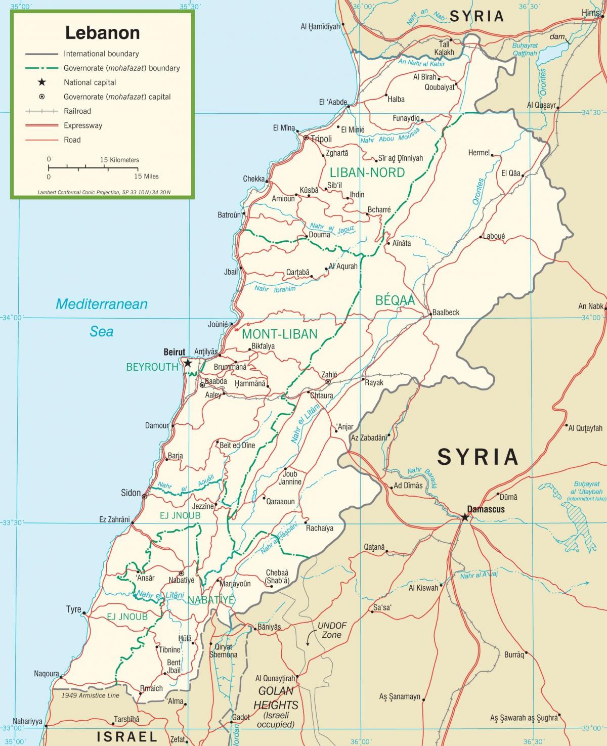 Libanon paaie kaart