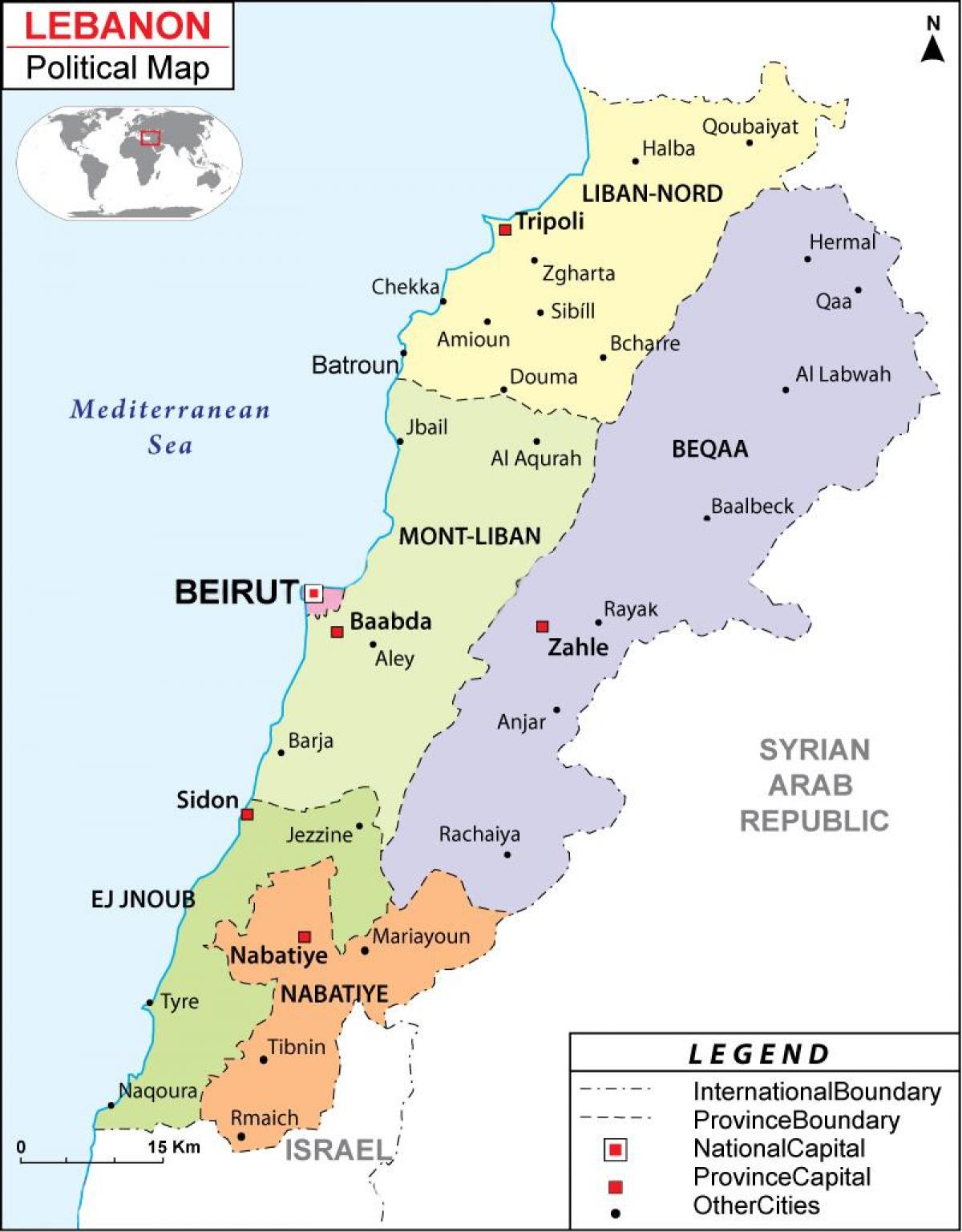 kaart van die Líbanon politieke