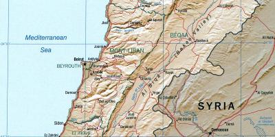 Kaart van die Líbanon geografie