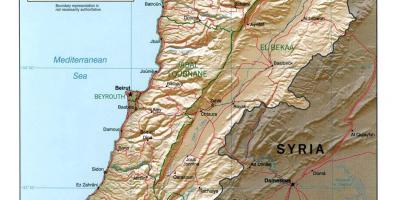 Kaart van die Líbanon topografiese